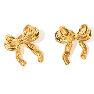 Stainless Steel 18k Gold Vermeil Bow Earrings